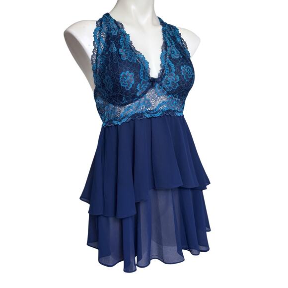 Early 2000s Fairy Coquette Blue Lace Babydoll Slip Dress Layered Chiffon - Picture 12 of 16